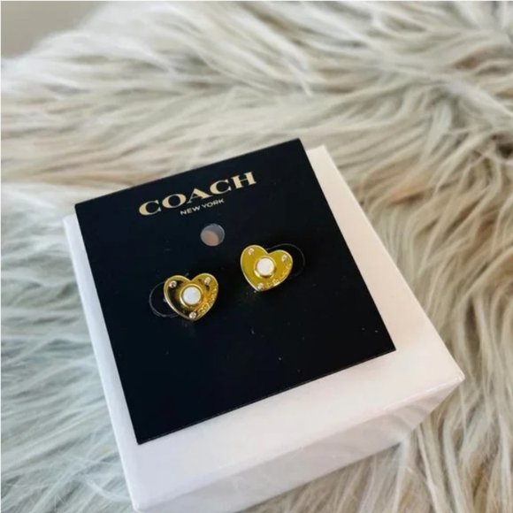 Coach Pearl Heart Padlock Stud Earrings - Picture 1 of 2